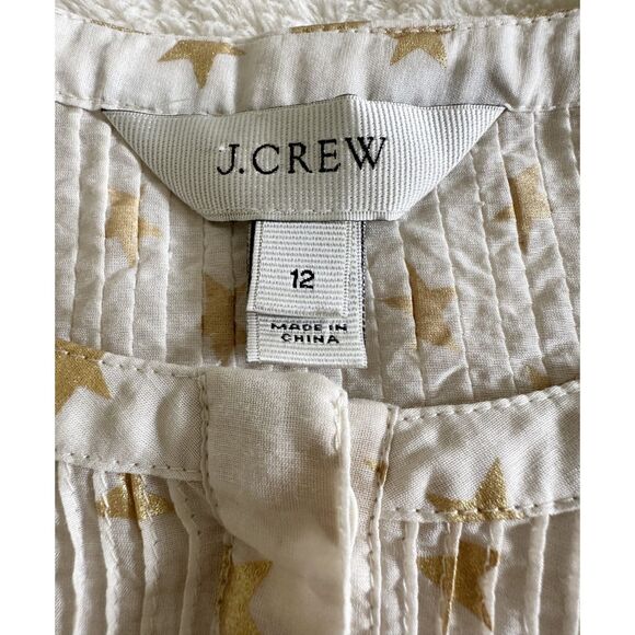 J Crew Blouse Women's Size 12 Metallic Gold Star Silk Cotton Blend - Picture 8 of 11